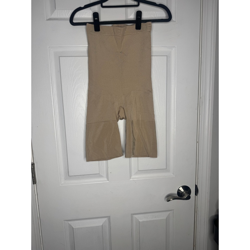 SPANX Slimmer & Shine Body Suit Shaper‎ High Waist Mid Thigh Size XL Tan